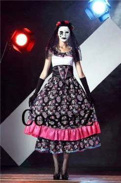 Movie/TV Corpse Bride Day Of Dead Cosplay Long Skull Flapper Dress Cosplay Costume