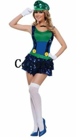 Game Super Mario Women Luigi Clothing Plumber Cosplay Costume