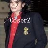 Movie/TV Michael Jackson Retro Punk Style Black Jacket Suit Badge And Black Hat Cosplay Costume