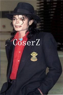 Movie/TV Michael Jackson Retro Punk Style Black Jacket Suit Badge And Black Hat Cosplay Costume