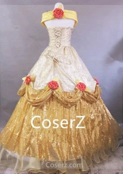 Princess Custom Belle Dress, Beauty And The Beast Belle Cosplay Costume Halloween Costume