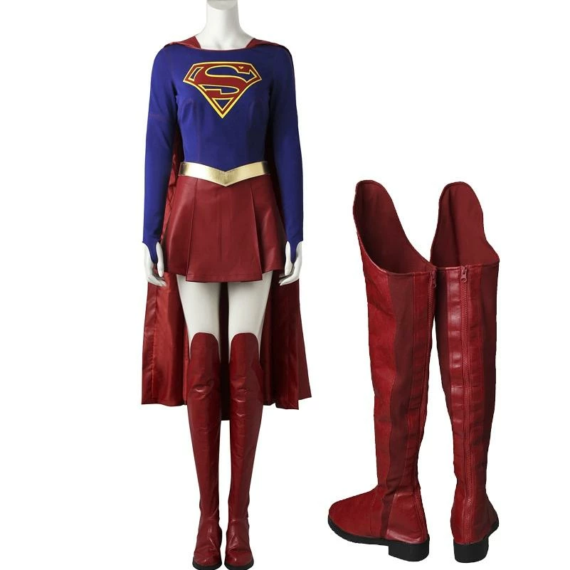 Comic Supergirl Costume Carnival Cosplay Party Costume With Boots 3 Comic Supergirl Costume Carnival Cosplay Party Costume With Boots