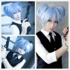 Wigs Short Ice Blue Pigtails Cosplay Wig, Shiota Nagisa Anime Wig