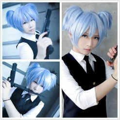 Wigs Short Ice Blue Pigtails Cosplay Wig, Shiota Nagisa Anime Wig