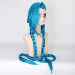 Wigs LOL Jinx Cosplay Wig, Jinx Wig Women Blue Double Ponytail Braids Hair 120cm For Halloween Party