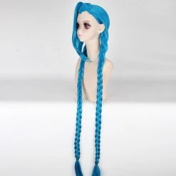 Wigs LOL Jinx Cosplay Wig, Jinx Wig Women Blue Double Ponytail Braids Hair 120cm For Halloween Party