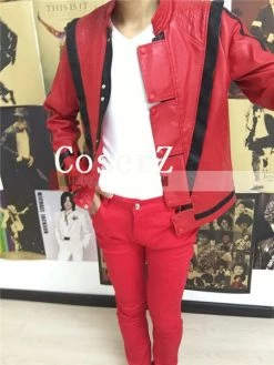 Movie/TV Michael Jackson Leather Thriller Red Jacket Pants Cosplay Costume