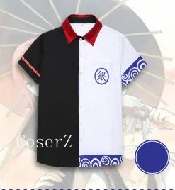 Anime Gintama Silver Soul Sakata Gintoki Short Sleeve Shirt Cosplay Costume