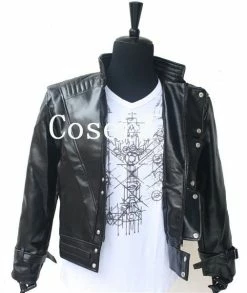 Movie/TV Michael Jackson Costume Leather Thriller Black Jacket Cosplay Costume