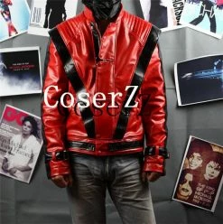 Movie/TV Michael Jackson Costume Leather Thriller Red Jacket Cosplay Costume