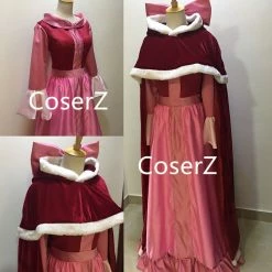 Princess Winter Belle Red Dress, Belle Pink Dress, Belle Cosplay Costume With Cape