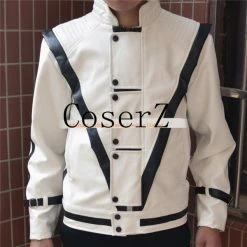 Movie/TV Michael Jackson Cosplay Leather Thriller White Color Jacket Cosplay Costume