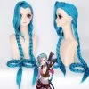 Wigs LOL Jinx Cosplay Wig, Jinx Wig Women Blue Double Ponytail Braids Hair 120cm For Halloween Party