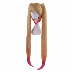 Wigs Kobayashi-san Chi No Maid Dragon Tohru Wig Cosplay Peluca Yellow Gradient Pink Hair Double Ponytail 100cm