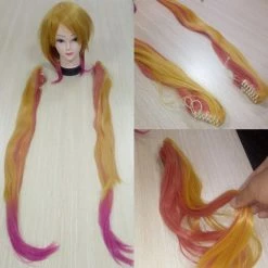 Wigs Kobayashi-san Chi No Maid Dragon Tohru Wig Cosplay Peluca Yellow Gradient Pink Hair Double Ponytail 100cm