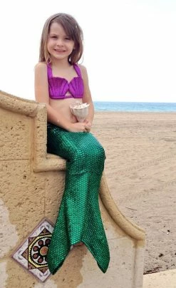 Princess Kids Mermaid Swimwear, Ariel Green Tail And Seashell Top