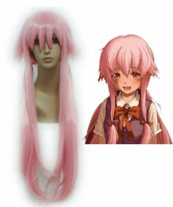 Wigs Future Diary Gasai Yuno 39 Inches Long Straight Pink Girl Cute Cosplay Wig