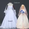 Anime Fate Zero Artoria Wedding Dress 10th Anniversary Artoria Cosplay Costume Dress+Gloves+Headdress