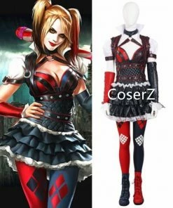 Coserz Promotion Batman: Arkham Knight Harley Quinn Cosplay Costume With Top, Pant, Skirt, Armgurads, Belts
