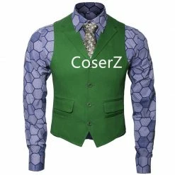 Coserz Promotion Batman Dark Knight Rise Joker Cosplay Costume Shirt + Green Vest + Tie