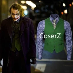 Coserz Promotion Batman Dark Knight Rise Joker Cosplay Costume Shirt + Green Vest + Tie