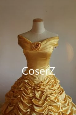 Coserz Custom Deluxe Princess Belle Dress, Belle Yellow Dress Cosplay Costume For Party Beauty And Beast