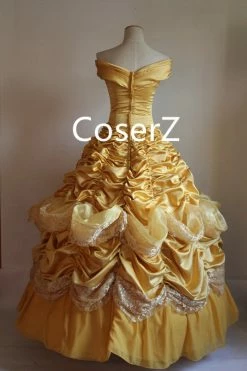 Coserz Custom Deluxe Princess Belle Dress, Belle Yellow Dress Cosplay Costume For Party Beauty And Beast