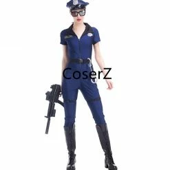 Coserz Promotion Blue Police Costume, Women Cosplay Cop Police Jumpsuit