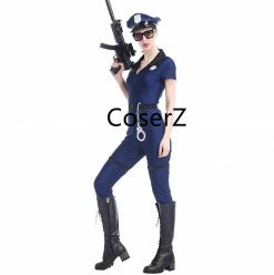 Coserz Promotion Blue Police Costume, Women Cosplay Cop Police Jumpsuit