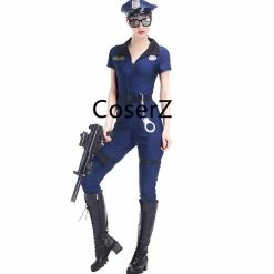 Coserz Promotion Blue Police Costume, Women Cosplay Cop Police Jumpsuit