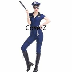 Coserz Promotion Blue Police Costume, Women Cosplay Cop Police Jumpsuit