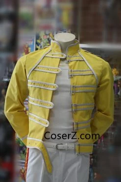 Coserz Freddie Mercury Costume Outfits Yellow Jacket Shirt & Pants Promotion