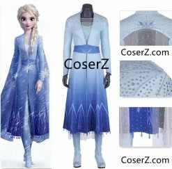 Princess Frozen 2 Elsa Dress Blue Elsa Outfit For Adult Cosplay Costume ES021