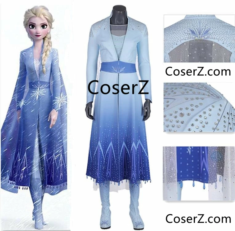 Princess Frozen 2 Elsa Dress Blue Elsa Outfit For Adult Cosplay Costume ES021 3 Princess Frozen 2 Elsa Dress Blue Elsa Outfit For Adult Cosplay Costume ES021