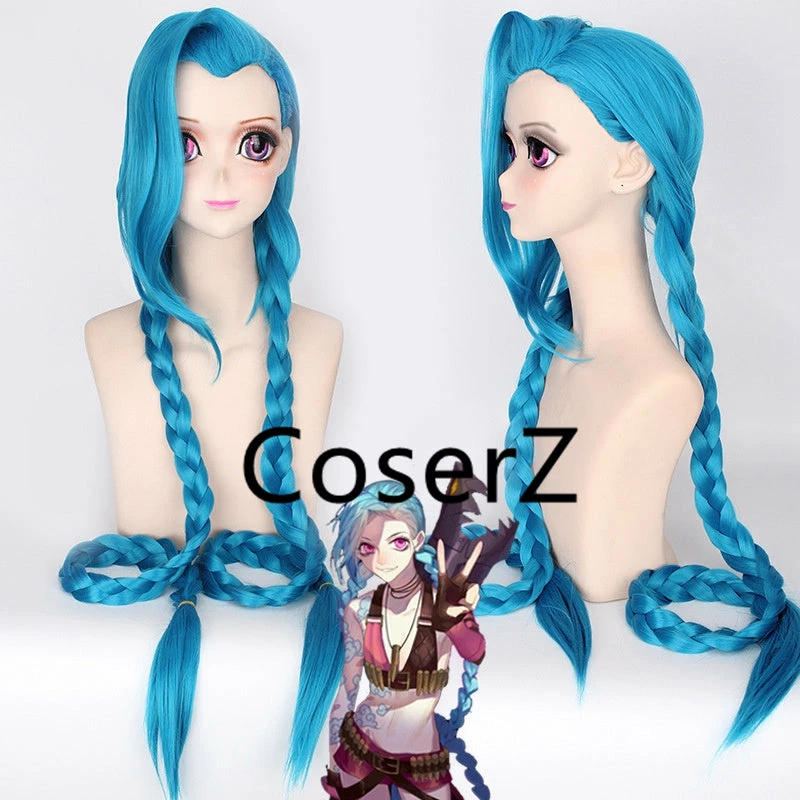 Coserz League Of Legends LOL Jinx Wig 120cm Long Two Braid Cosplay Wig Promotion 3 Coserz League Of Legends LOL Jinx Wig 120cm Long Two Braid Cosplay Wig Promotion