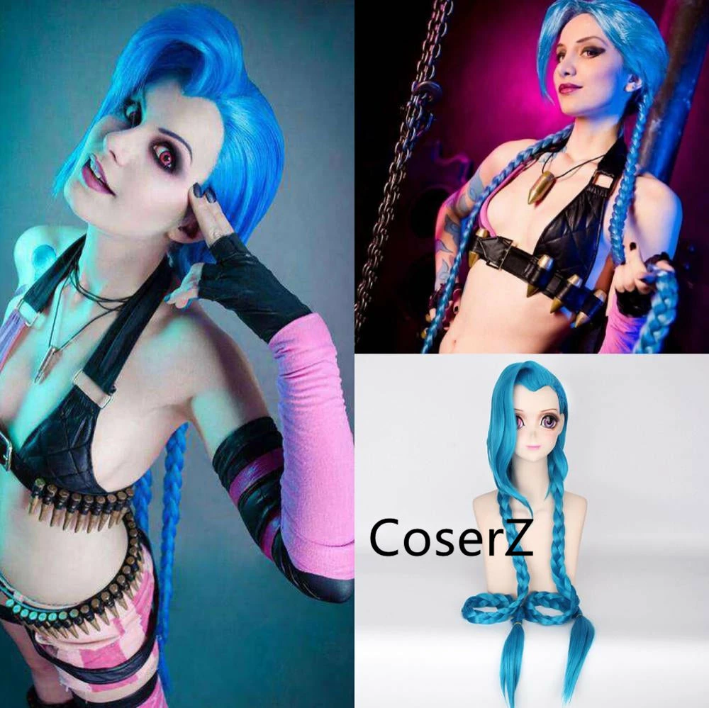 Coserz League Of Legends LOL Jinx Wig 120cm Long Two Braid Cosplay Wig Promotion 6 Coserz League Of Legends LOL Jinx Wig 120cm Long Two Braid Cosplay Wig Promotion