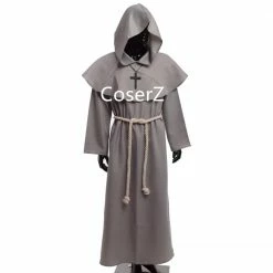 Coserz Medieval Friar Costume Vintage Renaissance Priest Monk Cowl Robes Cosplay Outfits With Cross Necklace