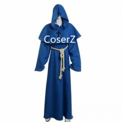 Coserz Medieval Friar Costume Vintage Renaissance Priest Monk Cowl Robes Cosplay Outfits With Cross Necklace
