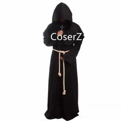 Coserz Medieval Friar Costume Vintage Renaissance Priest Monk Cowl Robes Cosplay Outfits With Cross Necklace