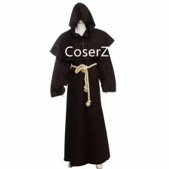 Coserz Medieval Friar Costume Vintage Renaissance Priest Monk Cowl Robes Cosplay Outfits With Cross Necklace