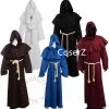 Coserz Medieval Friar Costume Vintage Renaissance Priest Monk Cowl Robes Cosplay Outfits With Cross Necklace