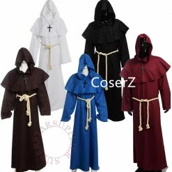 Coserz Medieval Friar Costume Vintage Renaissance Priest Monk Cowl Robes Cosplay Outfits With Cross Necklace
