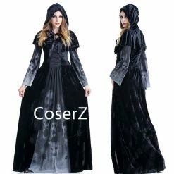 Coserz Women Medieval Renaissance Witch Gothic Queen Of Vampire Black Dress Cosplay Costume