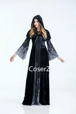 Coserz Women Medieval Renaissance Witch Gothic Queen Of Vampire Black Dress Cosplay Costume