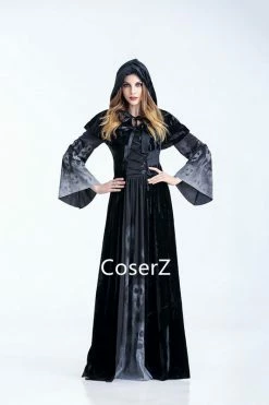 Coserz Women Medieval Renaissance Witch Gothic Queen Of Vampire Black Dress Cosplay Costume