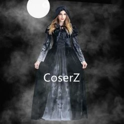 Coserz Women Medieval Renaissance Witch Gothic Queen Of Vampire Black Dress Cosplay Costume