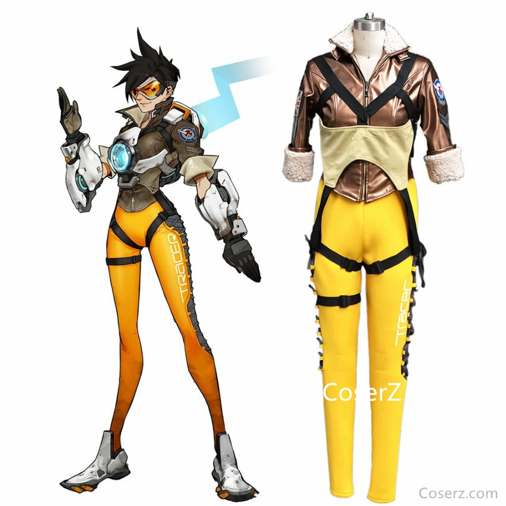 Game Overwatch Tracer Lena Oxton Costume Cosplay Costume 3 Game Overwatch Tracer Lena Oxton Costume Cosplay Costume