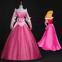 Coserz Princess Aurora Dress Costume, Sleeping Beauty Cosplay Pink Aurora Dress Ball Gown