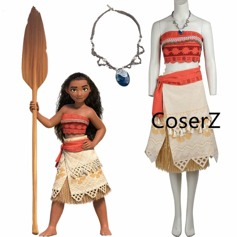 Coserz Moana Cosplay Costume, Princess Moana Costume With Necklace, Custom Moana Dress 3 Coserz Moana Cosplay Costume, Princess Moana Costume With Necklace, Custom Moana Dress