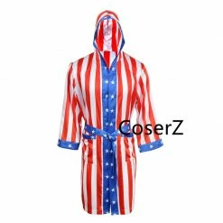Coserz Promotion Rocky Balboa Apollo Movie Boxing American Flag Cosplay Shorts Robe Boxing Costume Robe And Shorts